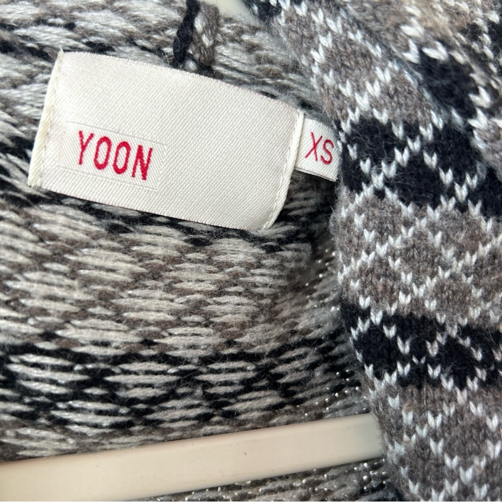 Anthropologie Yoon Sweater Monochrome Geometric Cardigan Hooded Oversized - Picture 3 of 7